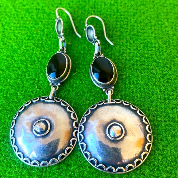 950 sterling silver BOHO Onyx? dangle earrings - Picture 1 of 5